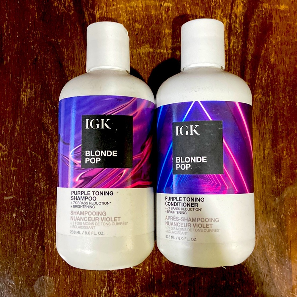 - New IGK BLonde POP purple toning shampoo and conditioner duo